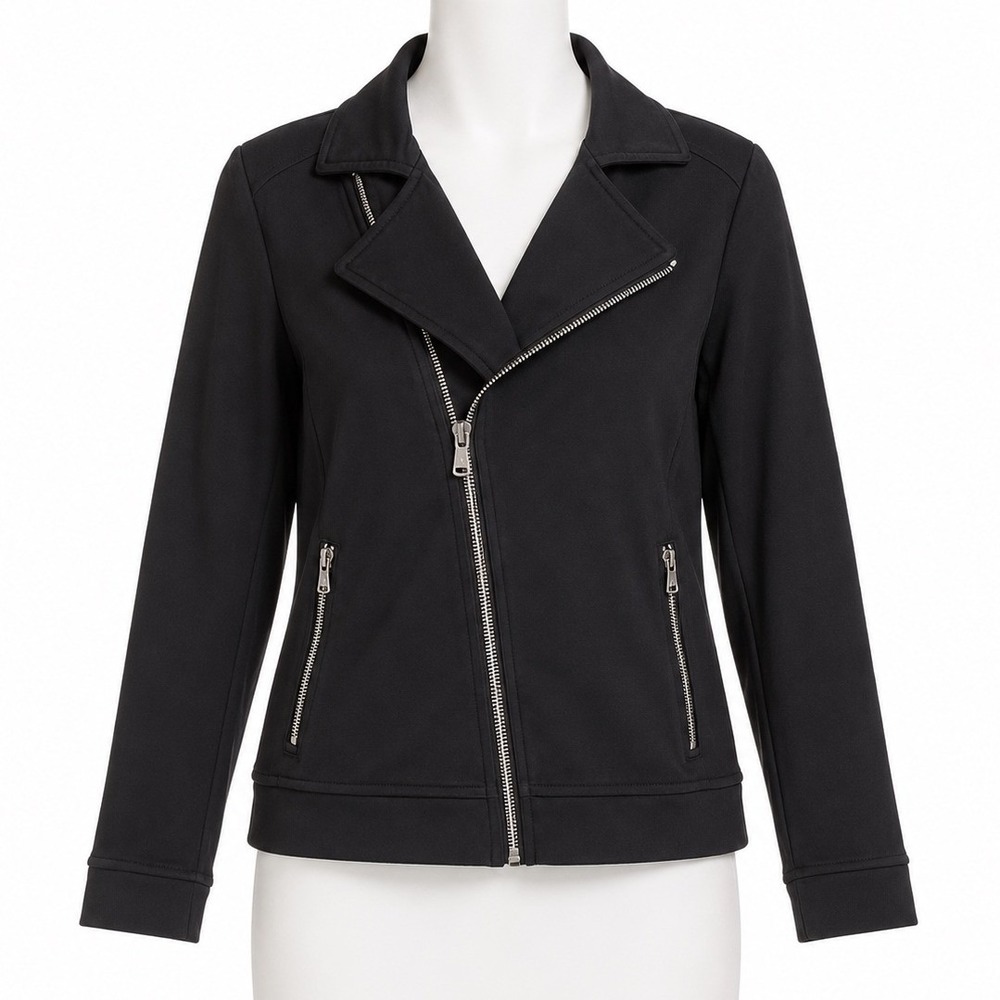 Lauren Ralph Lauren Moto Jacket S Black Asymmetrical Zip Biker Quiet Luxury